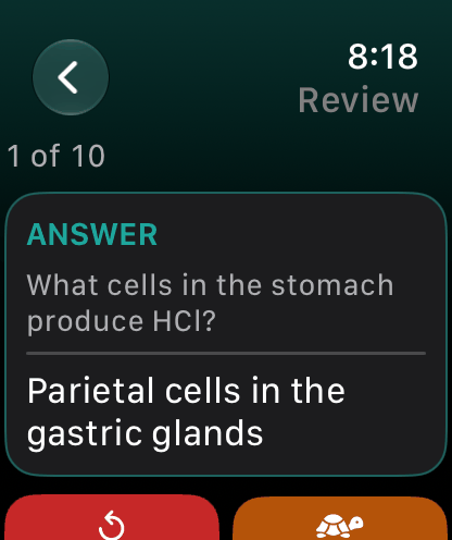 MedRecall on Apple Watch reviewing a due card